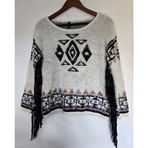 Elan Sweater Womens XS Aztec Western Cozy Brown Boho Eyelash Native Southwestern